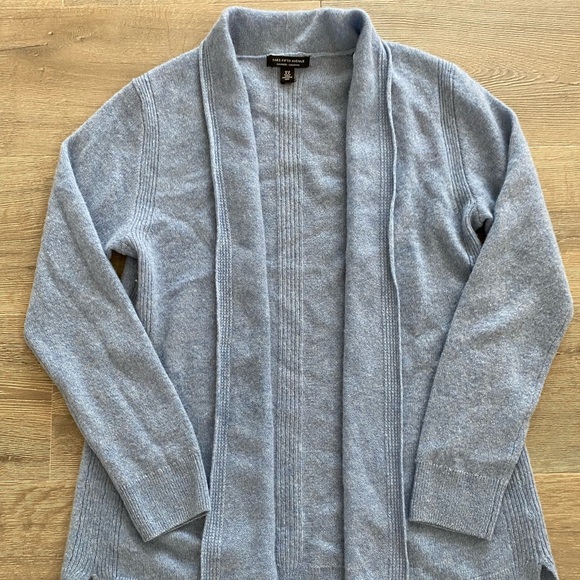 Saks Fifth Avenue Pure 100% Cashmere Open Front Knit Ribbed Cardigan - Picture 2 of 9